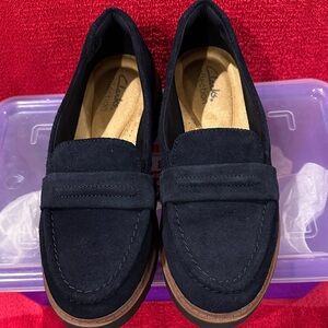 Clarks Dark Blue Suede Loafers